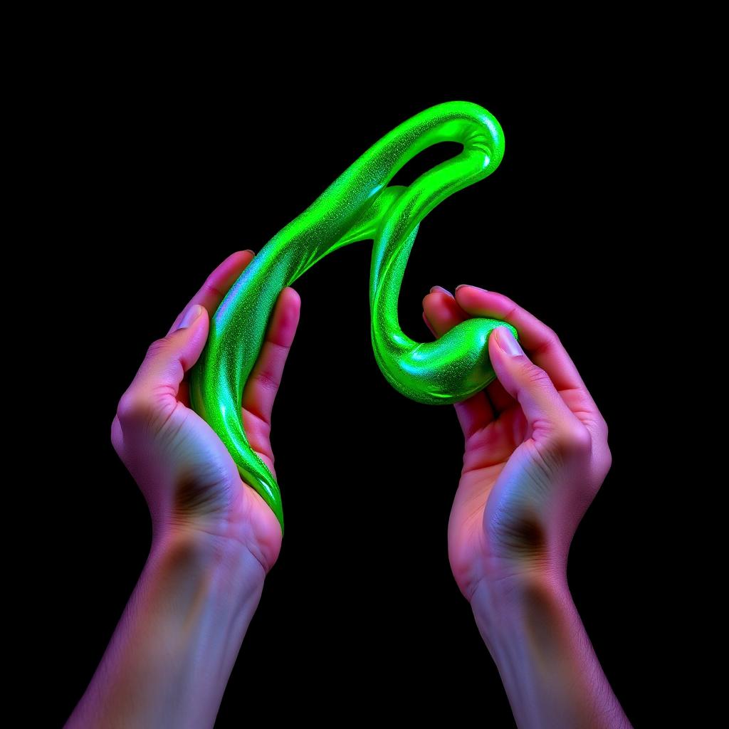 Kid hands stretching glowing green Alien XCRMT slime