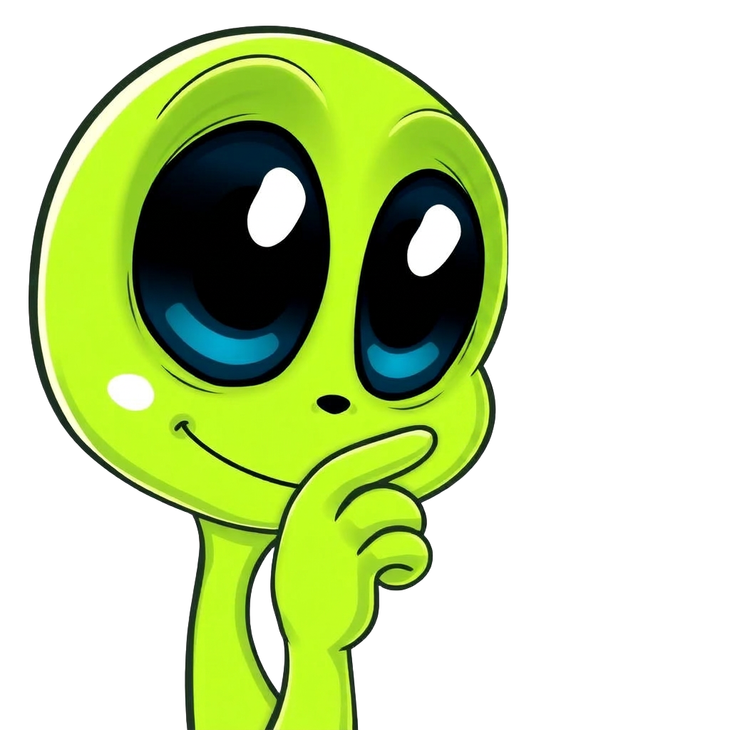 Two-eyed alien peeking from the right edge and shushing